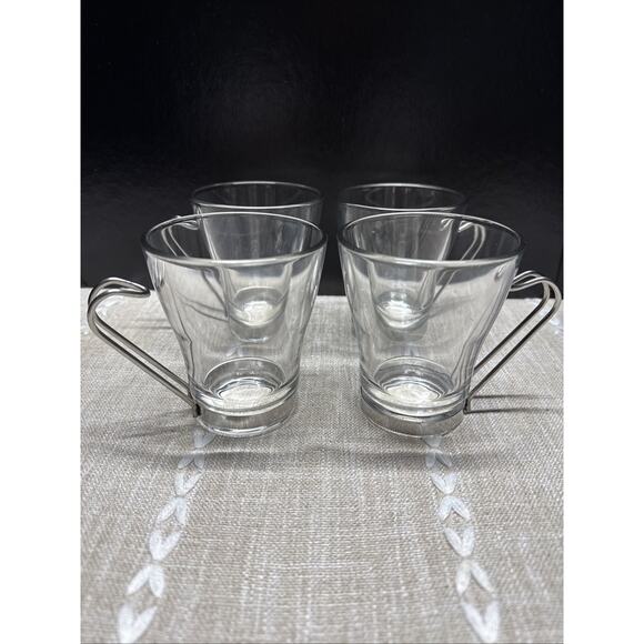 Set Of 4 Bormioli Rocco Glass Cappuccino Coffee Cups Stainless Steel Handle EUC - Picture 9 of 11